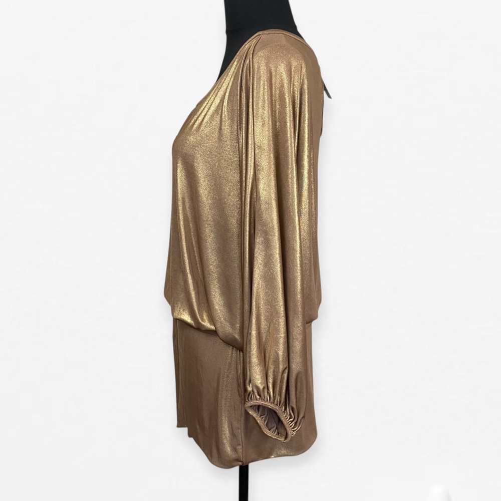 Bisou Bisou Elegant Metallic Gold tie waist Women's Top blouse L - Picture 3 of 7